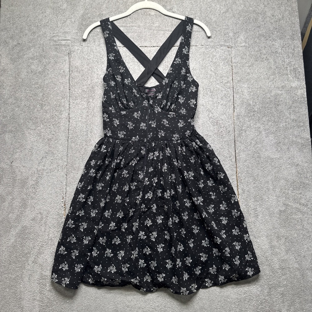 Y2K Floral‎ Sundress Black Fit & Flare Crossback Mini Dress Small Cottagecore